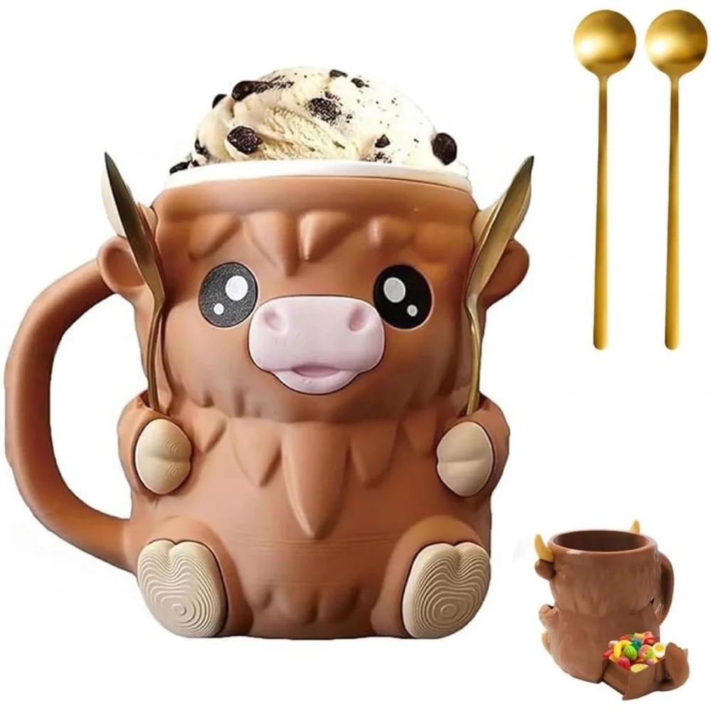 Western cow ice cream pint holder with Spoons
